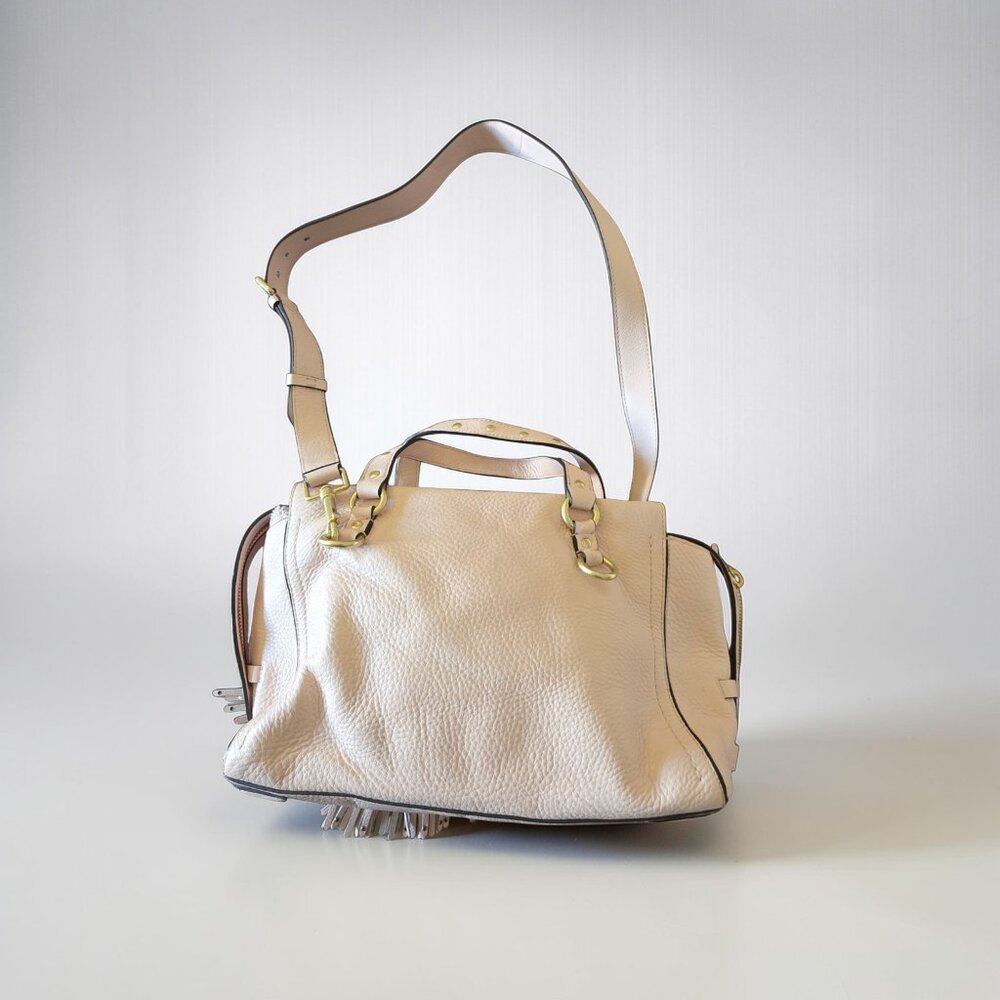 Cole Haan Blush Pink Pebbled Leather Tassel Satchel Crossbody Bag Gold Hardware - Picture 6 of 16